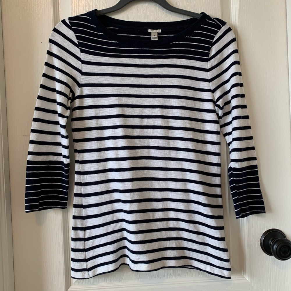 J. Crew Striped 3/4” Sleeve Top - Picture 1 of 8